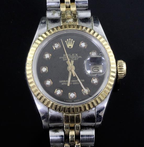 A ladys steel and gold Rolex Oyster Perpetual Datejust wrist watch,